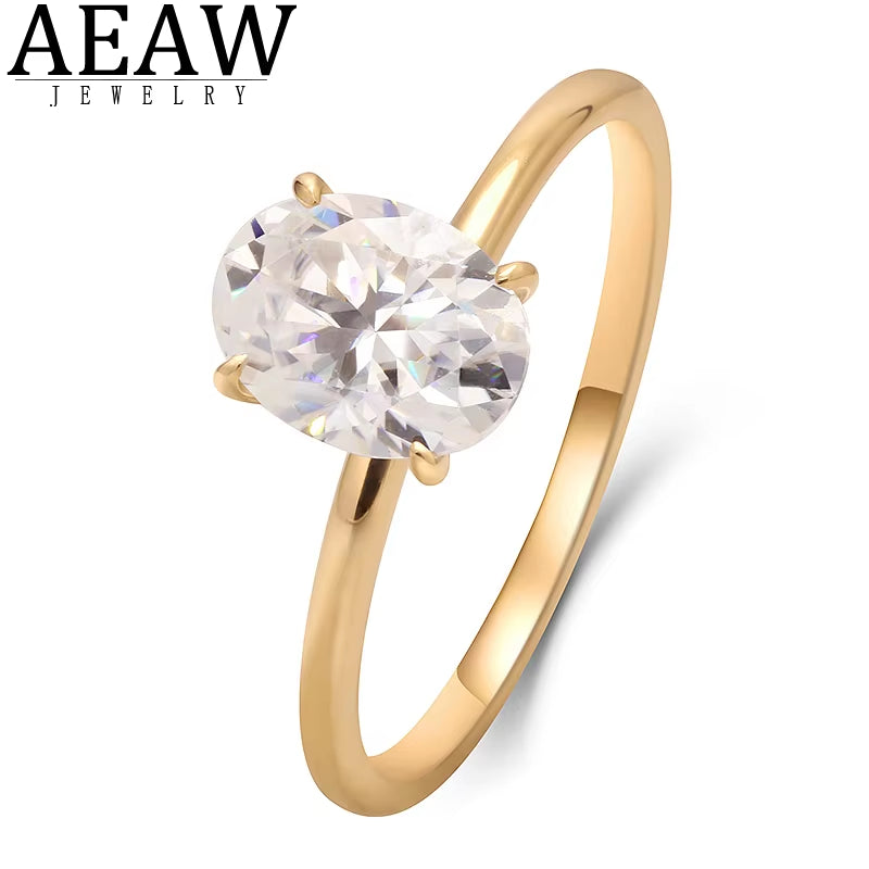 AEAW 1.5Ct DE Color Oval Lab Grown Diamond CVD HPHT Ring 14K Yellow Gold Engagement Wedding Rings for Women Gift